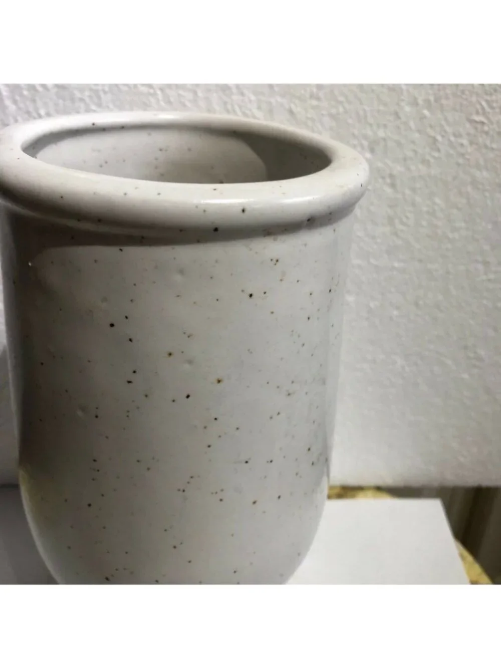 Vintage Stoneware Vase Speckled White RWC 1010 mark Mid Century